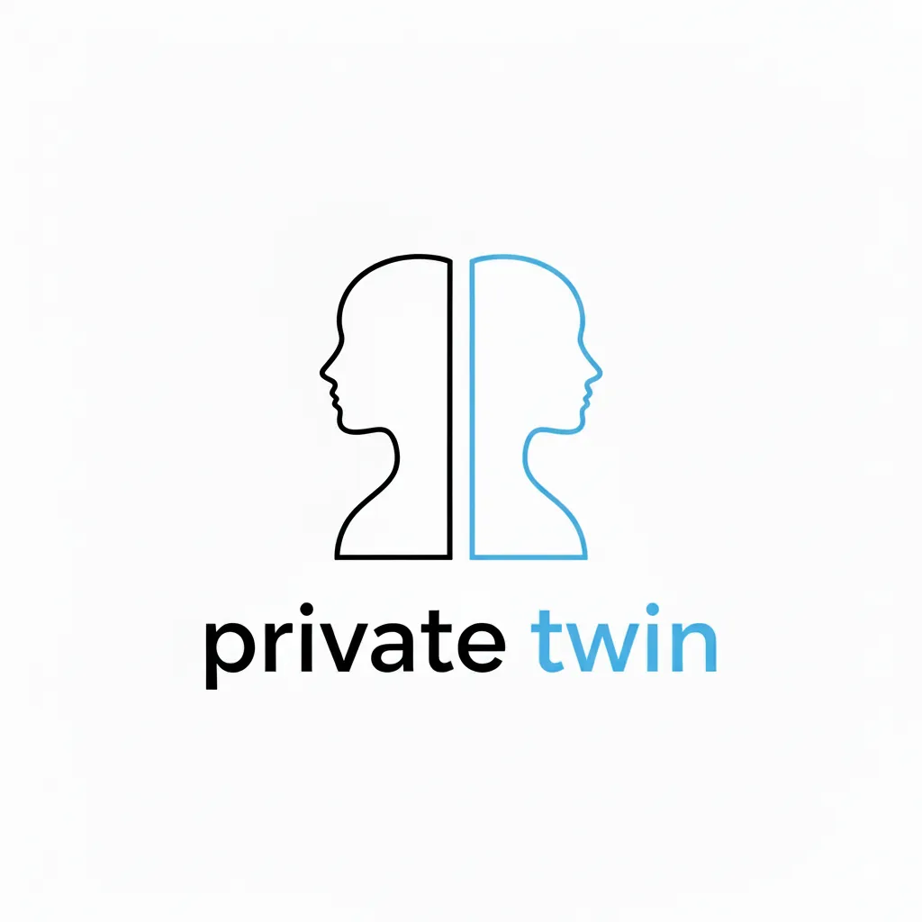 Logo provisoire de Private Twin : deux profils symétriques et le mot-symbole private twin